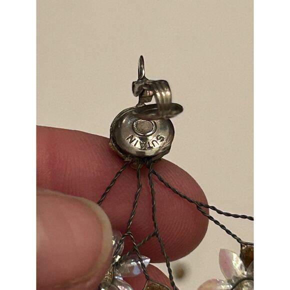 Sutain Vintage Largw 60s MCM Clip On Branch Sequin Rhinestone Earrings Floral - Picture 8 of 11